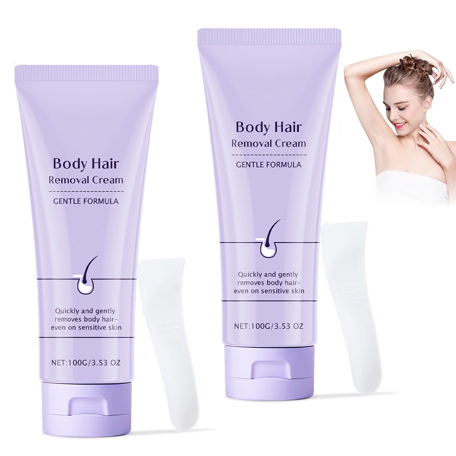 Photo 1 of 2-Pack Body Hair Removal Cream With Spatula Applicator, Body Hair Removal Cream for Sensitive Skin, Gentle Formula, Unisex Body & Skincare