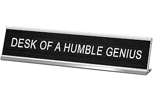 SINKAA Desk of A Humble Genius Funny Desk Signs for Office, Novelty Nameplate Office Decor Black Desk Plaque for Women Men Coworker Gift Home Supply Accessories 10 x 2"