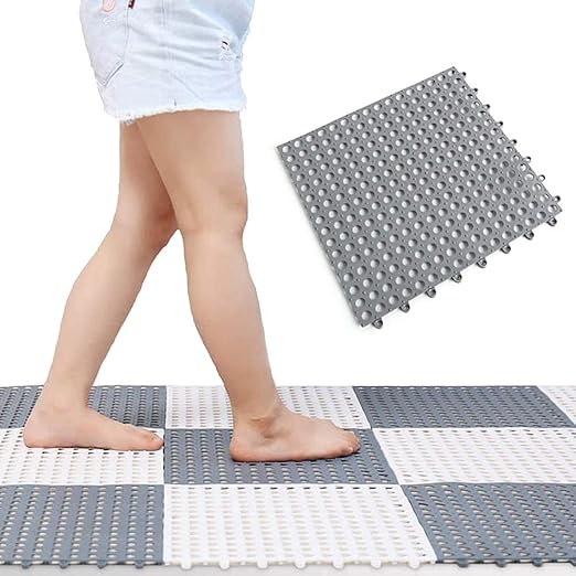 ybaymy Antislip Drainage Mat 24 PCS Interlocking Shower Mat Rubber