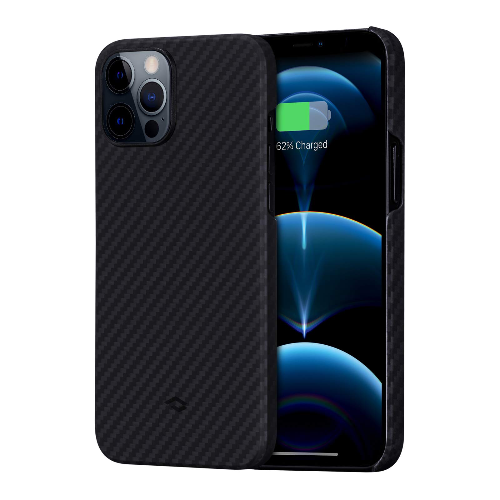 Photo 1 of pitaka Magnetic Case for iPhone 12 Pro 6.1" [MagEZ Case] 100% Aramid Fiber Aero Crafts Material Phone Cover -Black/Grey(Twill)