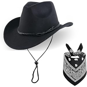 Classic Western Cowboy Hat, Unisex Felt Cowboy hat with Wide Brim and Band, Ideal for Rodeos, Costume Parties, Outdoor Wear