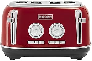 Haden Dorset 75040 Stainless Steel 1500W Retro Toaster 4 Slice Wide Slot w/Removable Crumb Tray and Settings, Red Toasters w/