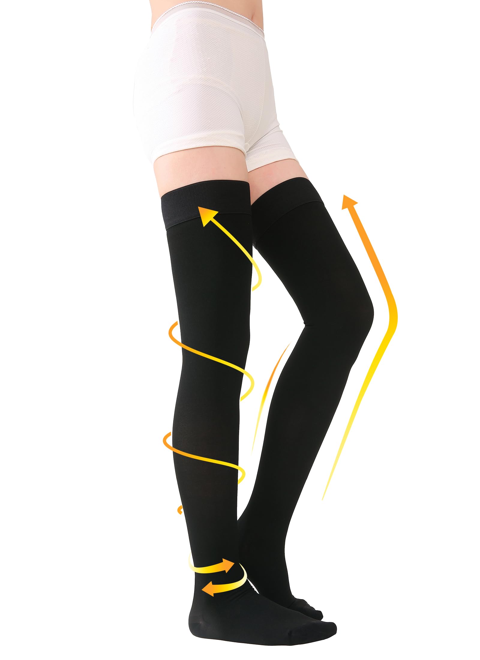 TOFLY® Thigh High Compression Socks for Women & Men, Closed Toe 15-20mmHg Graduated Medical Compression Stockings with Silicone Band, Opaque Support Stockings for Varicose Veins, Edema, DVT,Black S