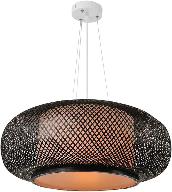 LITFAD Black Lantern Pendant Lighting LED Hanging Lamp Modern Weave Single Light Pendant Lamp Ceiling Hanging Light with Adjustable Cord for Restaurant Dining Room Bedroom - 16" - - 
