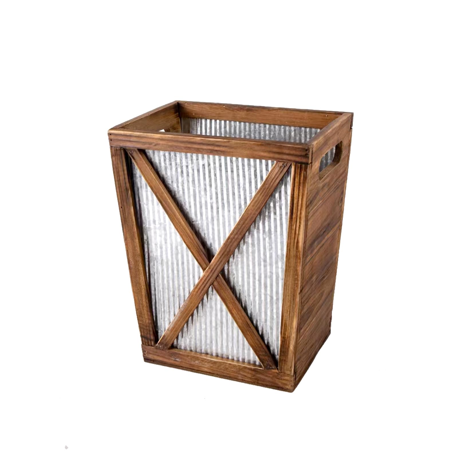 Photo 1 of Venalys Small Wood Trash Can Wastebasket, Decorative Barn Door Garbage Can Waste Basket, Rustic Distressed Rectangular Trash Bin, Farmhouse Wooden Storage Basket Waste Paper Bin (Brown)