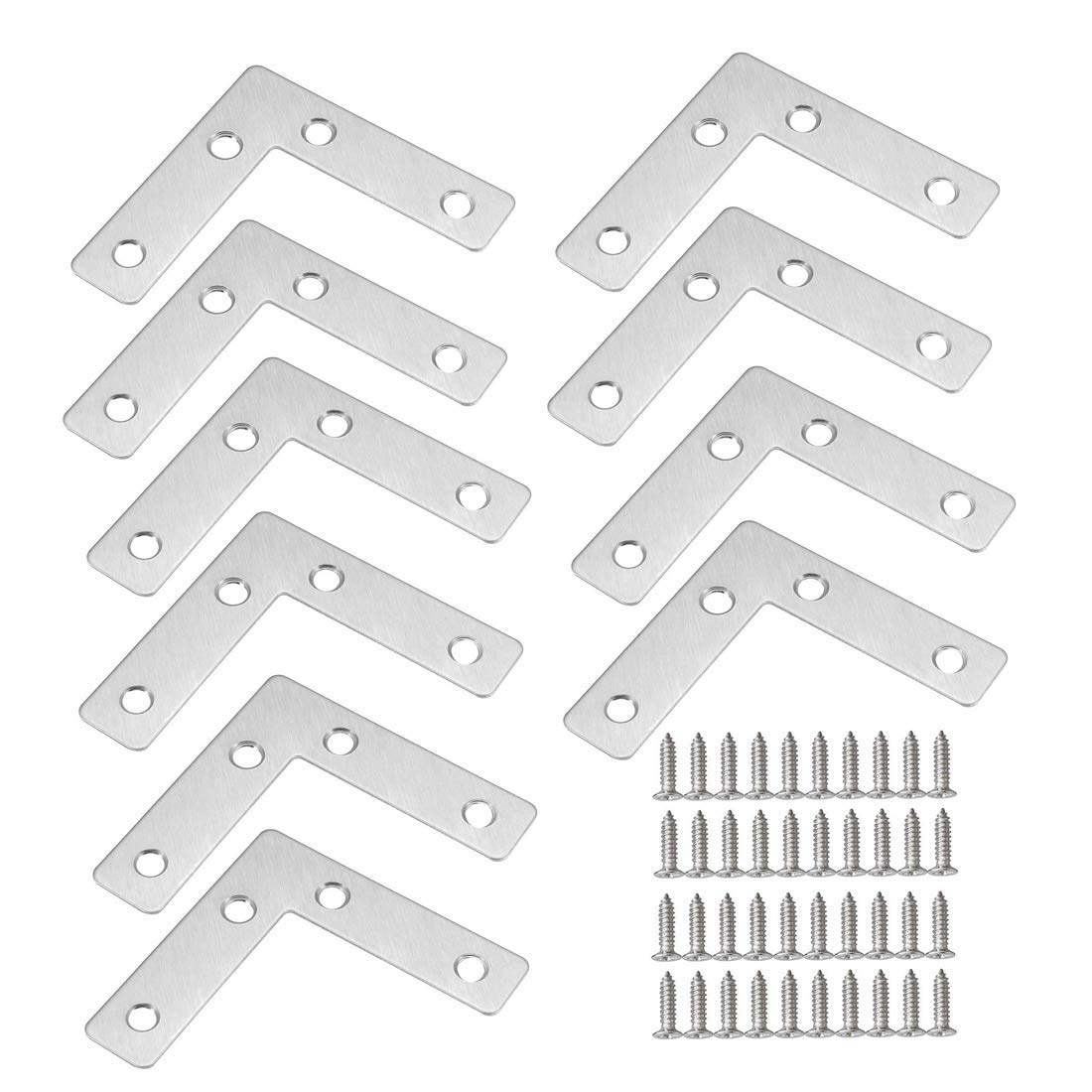 Merriway BH06664 (10 Pcs) Flat Corner Brackets Stainless Steel 50 x 50 x 15 x 1 mm - Pack of 10 Pieces