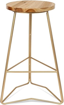 Aprodz Backless Modern Counter Height Bar Stool, 25-Inch, Gold Metal Base with Natural Wood Finish Seat