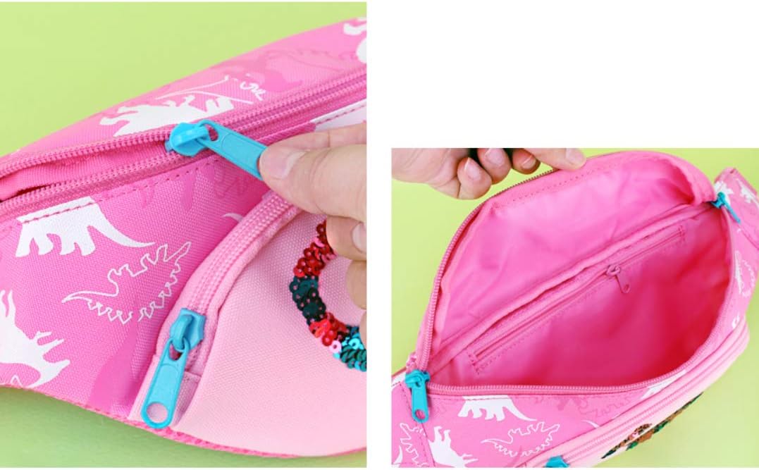 Waist Fanny Hip Pack Pouch Crossbody Waist Coin Purse Bag Dinosaur Childs bumbag for Kids Children, Girls, Boys (Brachio Pink) - Image 5