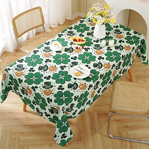 Photo 1 of SASTYBALE St. Patrick’s Day Tablecloth Rectangle 52 x 70 Inch, Green Clover Shamrock Hat Polyester Table Cloth, Spill Proof Wrinkle Free Table Cover for Spring, Dining, Party, Holiday