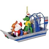 Alligator Guided Airboat with Santa and Reindeer Christmas Holiday Ornament