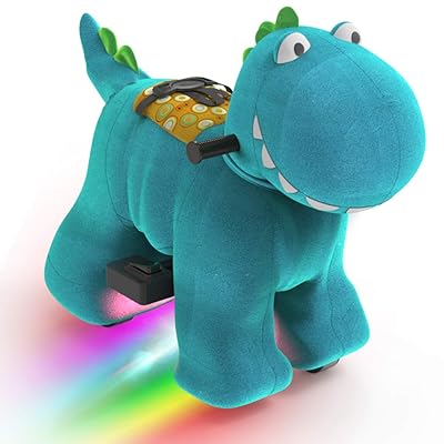 HOVER HEART Rechargeable 6V/7A Plush Animal Ride On Toy with Bottom LED Light for Kids (3~7 Years Old) with Safety Belt