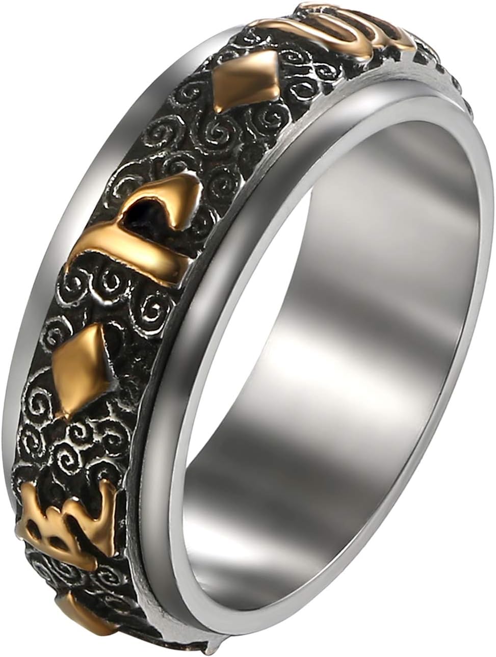 JewelryWeMen's Spinner Ring, Vintage Stainless Steel The Six Syllable Mantra Om Mani Padme Hum Spinner Rings Band