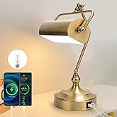 CONCA Classic Antique Touch Adjustable Desk Lamp, Banker Lamp, Piano Lamp, Eye Protection Table Lamp with Output Charging Por