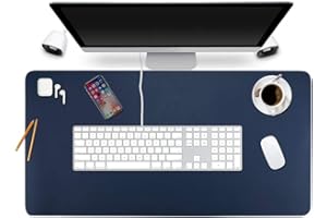 Desk Pad Protector Office Desk Mat, BUBM Waterproof PU Leather Desk Writing Mat Laptop Large Mouse Pad Desk Blotters Desk Decor for Office Home, 35.4" x 17" Dark Blue