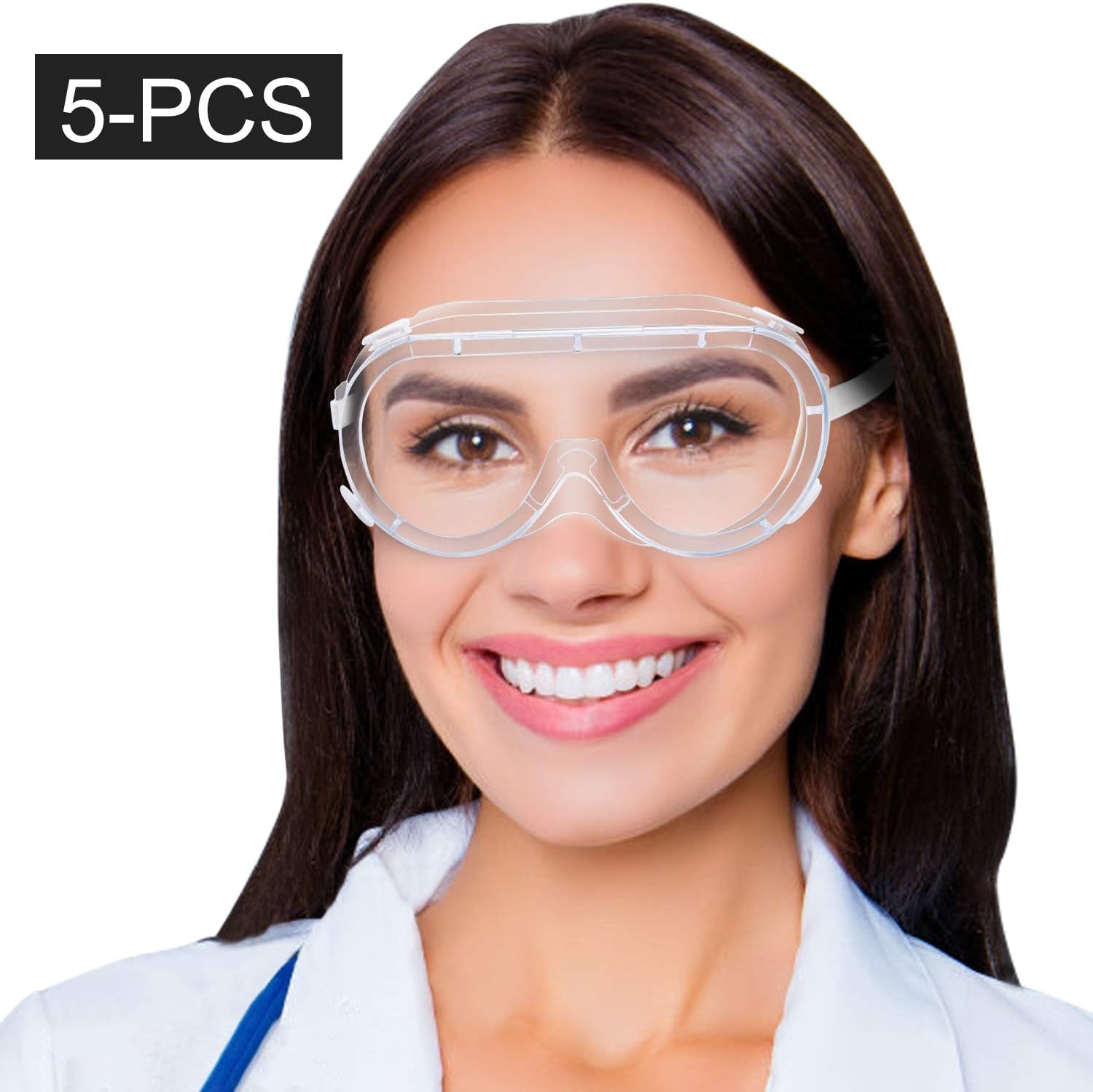 Safety Goggles with Clear Anti Fog Lens, Medical Goggles for Protection, Soft PVC, Polycarbonate Lens, Eye Protection For Workplace & Outdoor 5 PSC