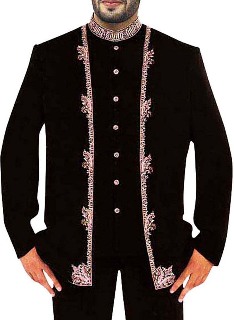 INMONARCH Mens Black Wedding 3 Pc Suit Front Open JO0103