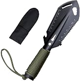 Meehoo Heavy-Duty Camping Trowel with Carry Bag Carbon Steel Shovel Olive | 9-in-1 Carbon Steel Mini Survival Shovel Beach Hand Trowel Digging Camping Hiking Gardening Fishing, Black Handle Wrap