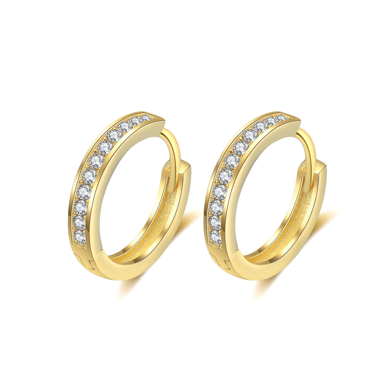 925 Sterling Silver Small Huggie Hoop Earrings with Cubic Zirconia Sleeper Earrings for Women Girls (White, 18ct Gold Plated Silver) — image 1