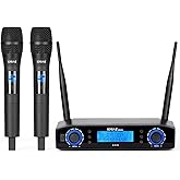 Wireless Microphone System,Kmise Dual Wireless Mics,IR Paired Cordless Mic, 2x50 UHF Adjustable Frequencies for Church, DJ, K