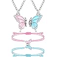 MJartoria BFF Necklace and Bracelets for 2-Butterfly Friendship Necklace Bracelet Best Friend Necklace Matching Necklace Bracelets Gifts