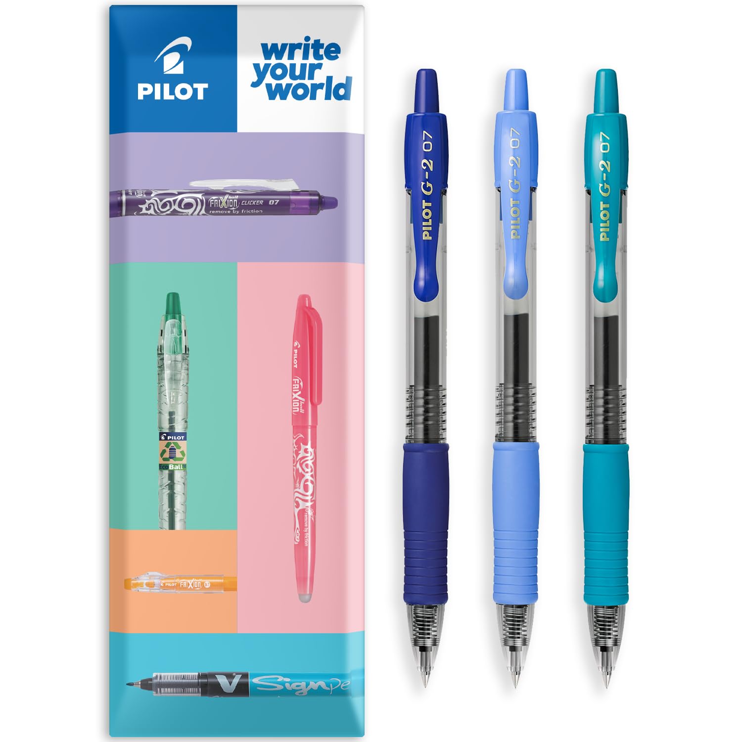 PILOT G-2 Retractable Gel Ink Rollerball Pens - 0.7mm Nib Tip - In Envelope Gift Packaging - Pack Set of 3 - Blue Tones Set