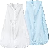 david's kids Muslin Cotton Baby Sleep Sack 12-18 Months, 2 Pack 100% Cotton Sleeping Bag for Summer, TOG 0.5 Baby Wearable Blankets with 2-Way Zipper, Soft Sleep Sack for Newborn Infant, White & Blue