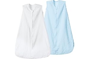 david's kids Muslin Cotton Baby Sleep Sack 0-6 Months, 2 Pack 100% Cotton Sleeping Bag for Summer, TOG 0.5 Baby Wearable Blankets with 2-Way Zipper, Soft Sleep Sacks for Newborn Infant, White & Blue