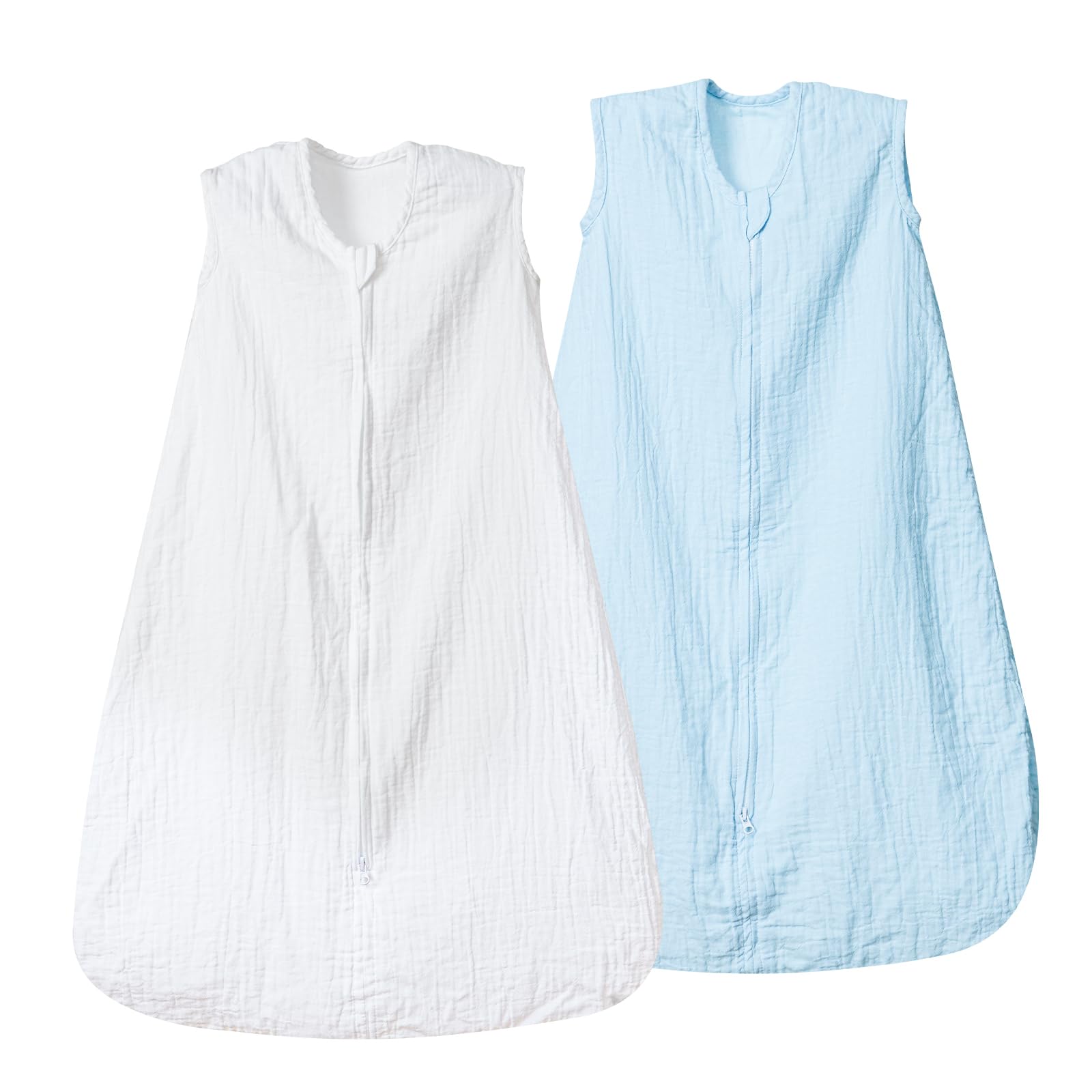 Photo 1 of david's kids Muslin Cotton Baby Sleep Sack 12-18 Months, 2 Pack 100% Cotton Sleeping Bag for Summer, TOG 0.5 Baby Wearable Blankets with 2-Way Zipper, Soft Sleep Sack for Newborn Infant, White & Blue