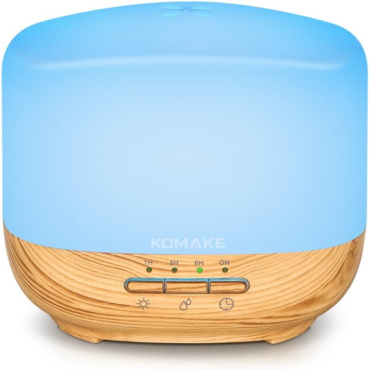 Komake Essential Oil Diffuser, 500ml Ultrasonic Cool Mist Humidifier Aromatherapy Diffuser with Adjustable Mist Mode,Waterless Auto Shut-Off,4 Timer Setting&7 Colors Changing for Home Office Bedroom