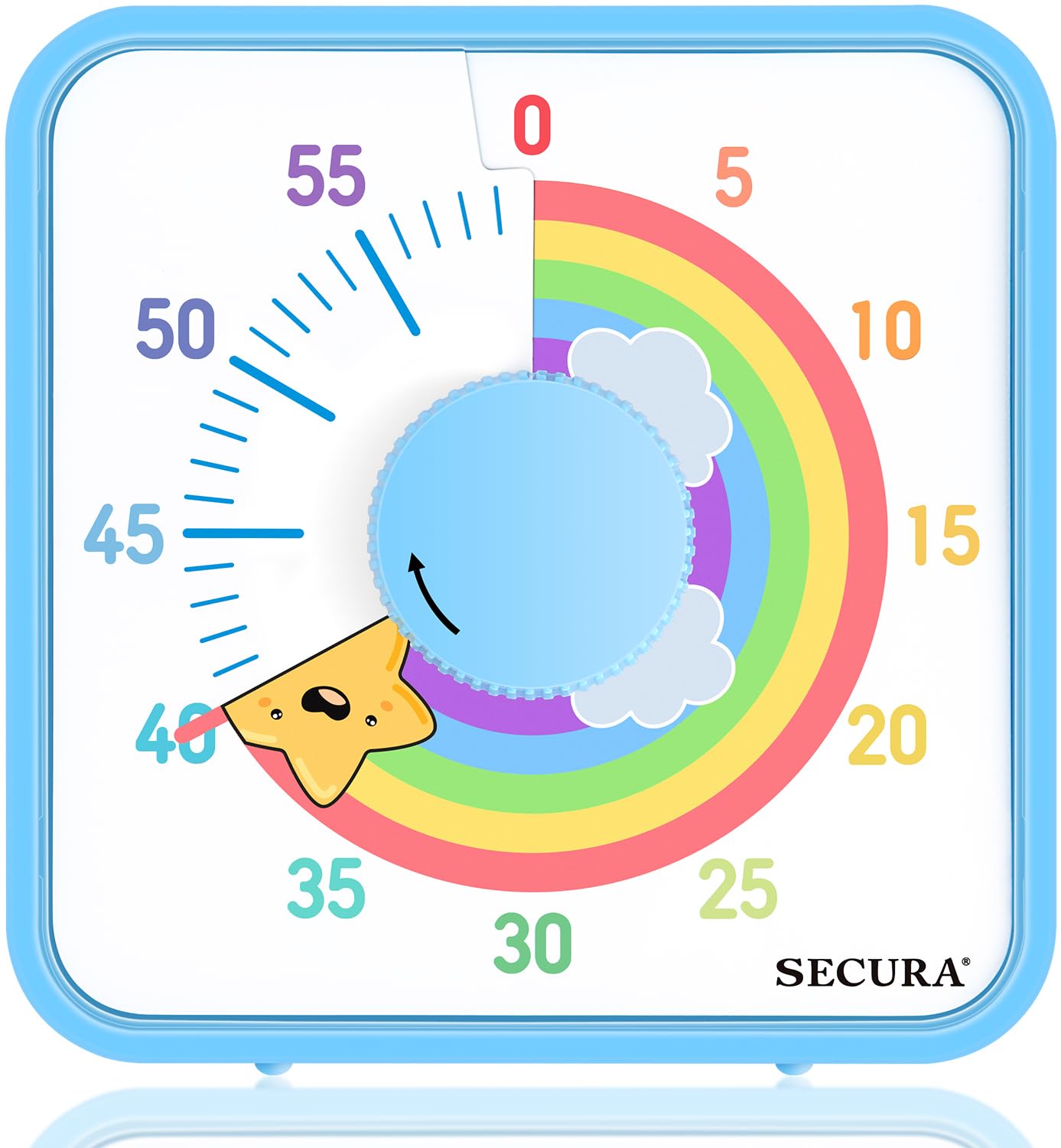 Secura 60-Minute Visual Timer, 7.5 Inch Magnetic Rainbow Countdown Timer for Classroom or Kitchen, Durable Mechanical Timer Clock with Magnetic Backing (Blue & Star)
