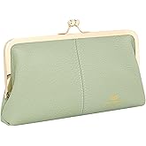 Royal Bagger RFID Kiss Lock Wallet, Solid Color Multi-card Slots Card Holder, Genuine Cow Leather Clutch Purses for Women 1468 (Fresh Green)