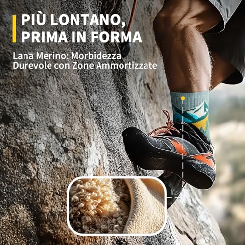 CAMBIVO Trekking Merino Wool Socks Men Women Anti Blister Sports Socks Running Breathable Socks for Hiking, Running, Mountain, Cycling, Work, Sport and Fashion, 2 Pairs