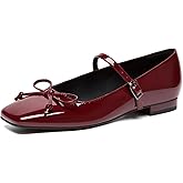 Athlefit Women's Mary Jane Flats Dressy Comfortable Square Toe Ballet Flats Shoes with Buckle Strap