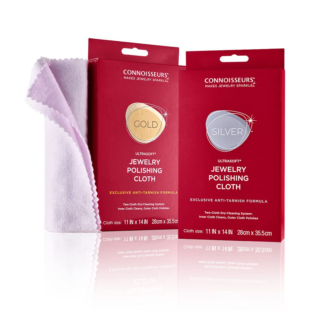 Connoisseurs Gold & Silver Jewellery Polishing Cloths (Pack of 2) | Ultrasoft Jewelery Cleaning Cloths for Silver & Gold Jewellery - 100% Cotton Fiber - 28 x 35cm Cloth