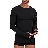 Tfovorlein Mens Thermal Tops Long Sleeve Fleece Lined Baselayer Undershirt for Winter Cold Weather with Thumb Holes