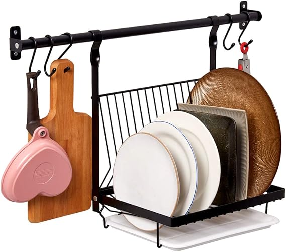 EZOWare Hanging Kitchen Rack Storage Organiser System, Wall Mount Rail