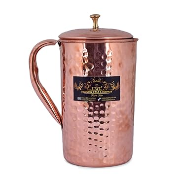 Crockery Wala And Company Pure Copper Water Jug Pitcher,1500 ml
