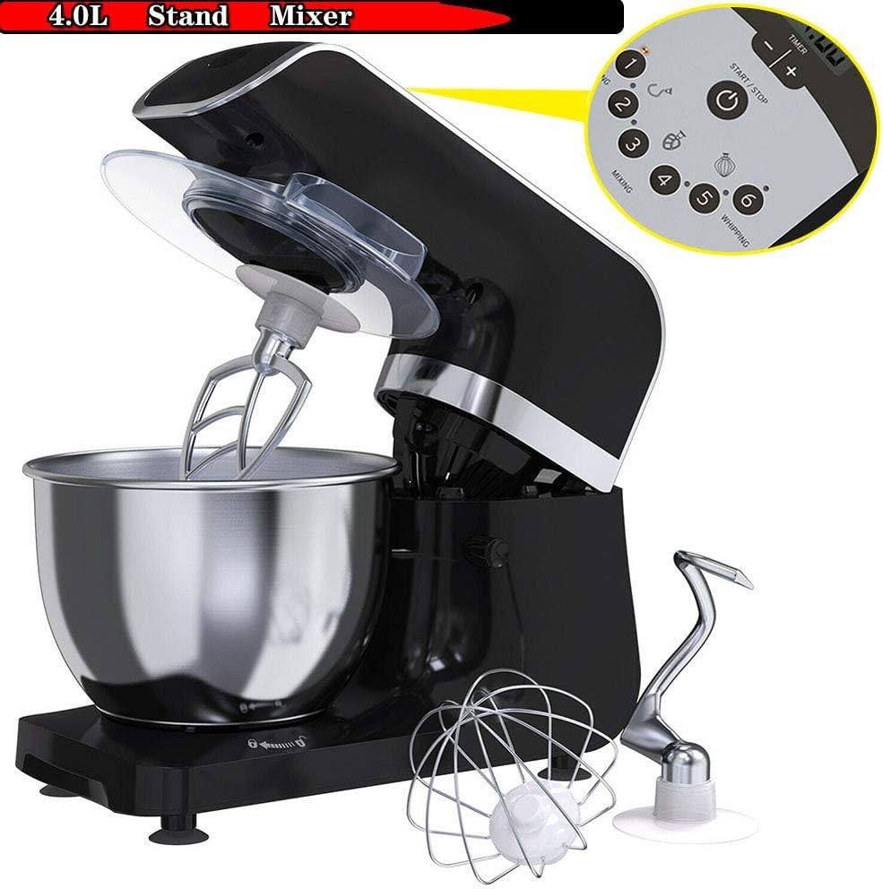 800W Food Stand Mixer, 4.0L Bowl 6 Speed Electronic Kitchen Mixer 3-in-1 Beater/Whisk/Dough Hook Beater Food Processor