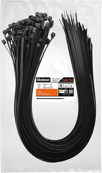 Oksdown 100 Pack Black Cable Ties 760mm x 9.0mm Heavy Duty Nylon Self Locking