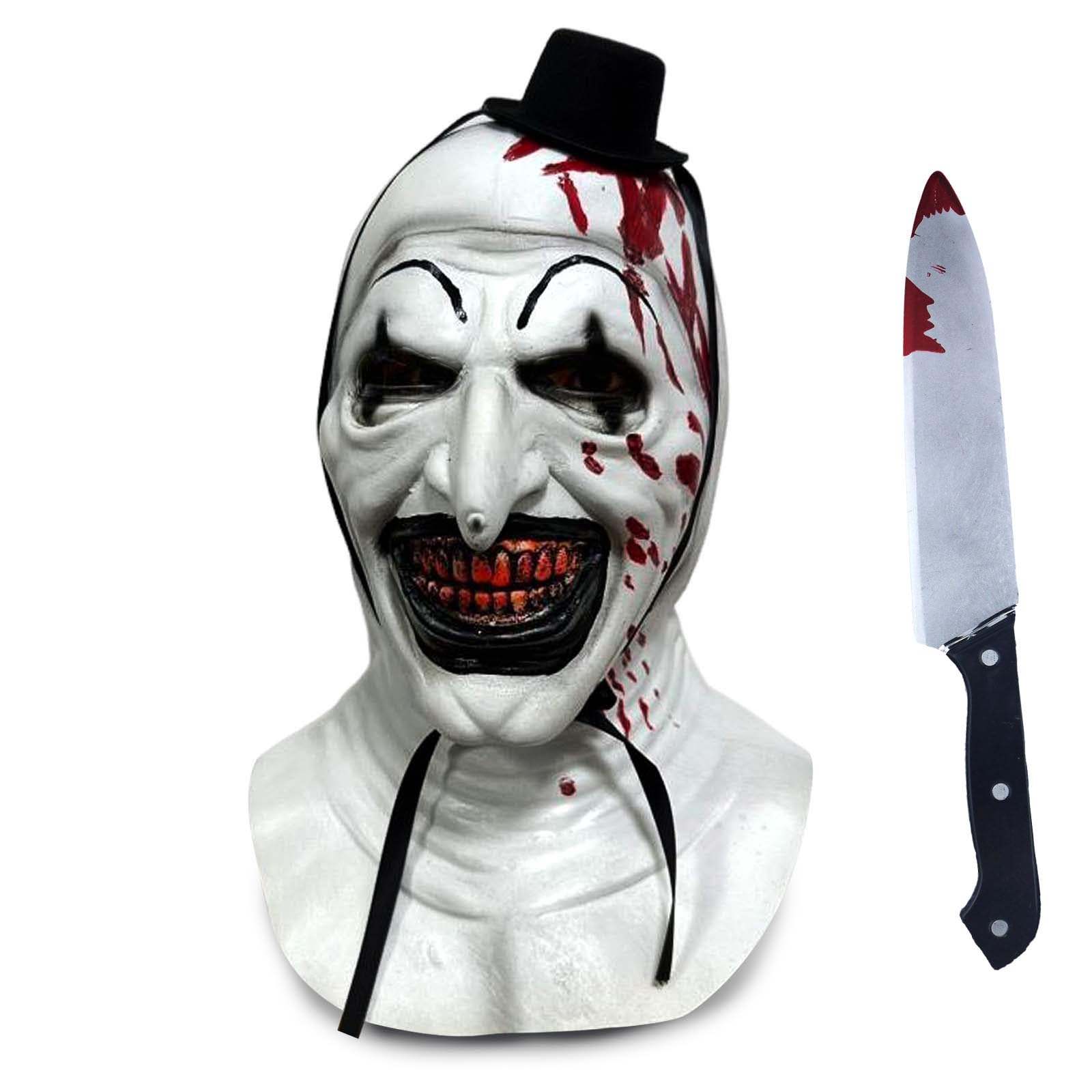 shyhand Terrifier Mask Art the Clown Headwear with Knife for Adult Cosplay Killer Scary Halloween Party Prop (Clown Mask A)