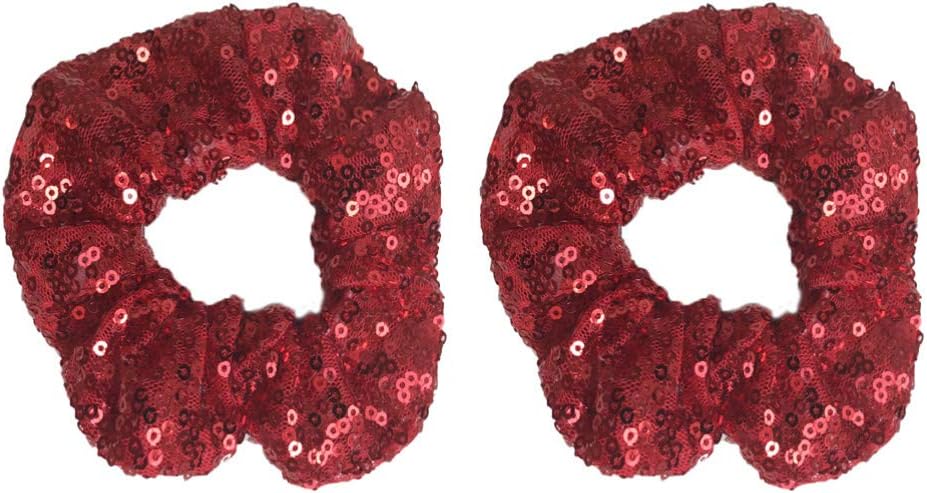 Minkissy 2PCS Christmas Hair Scrunchies Sequins Hair Ties Elastics Bobbles Hair Bands for Women Girls Holiday Ponytail Holders Hair Accessories (Red)