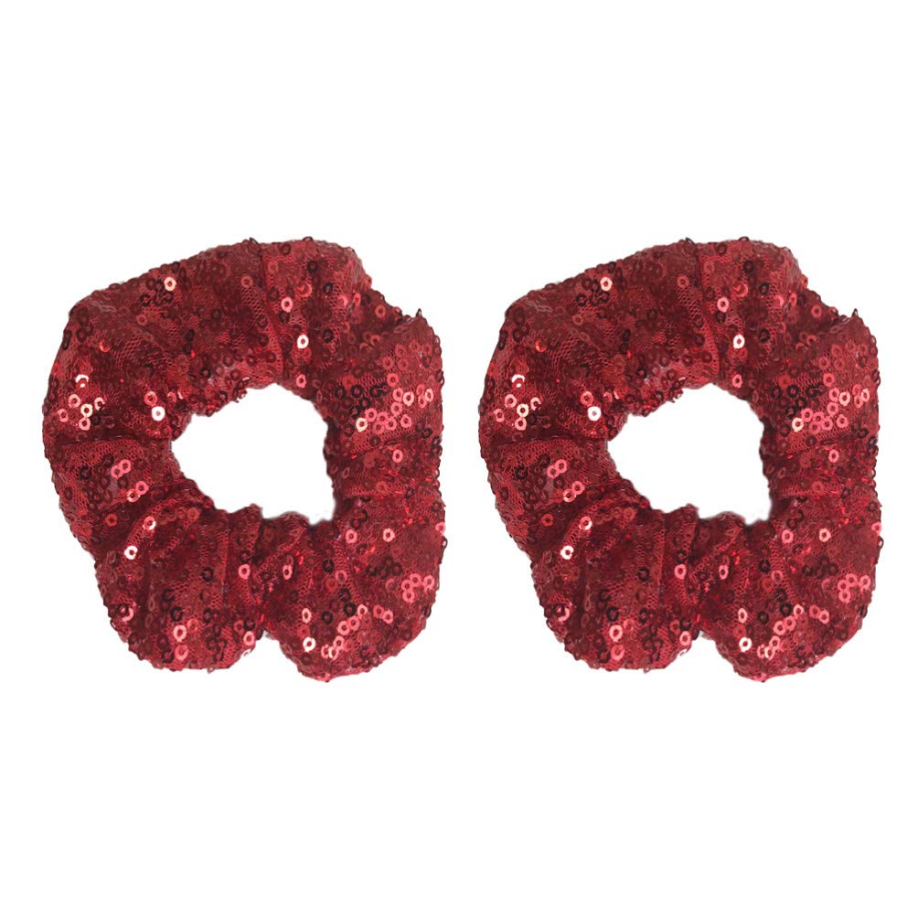 Minkissy 2PCS Christmas Hair Scrunchies Sequins Hair Ties Elastics Bobbles Hair Bands for Women Girls Holiday Ponytail Holders Hair Accessories (Red)