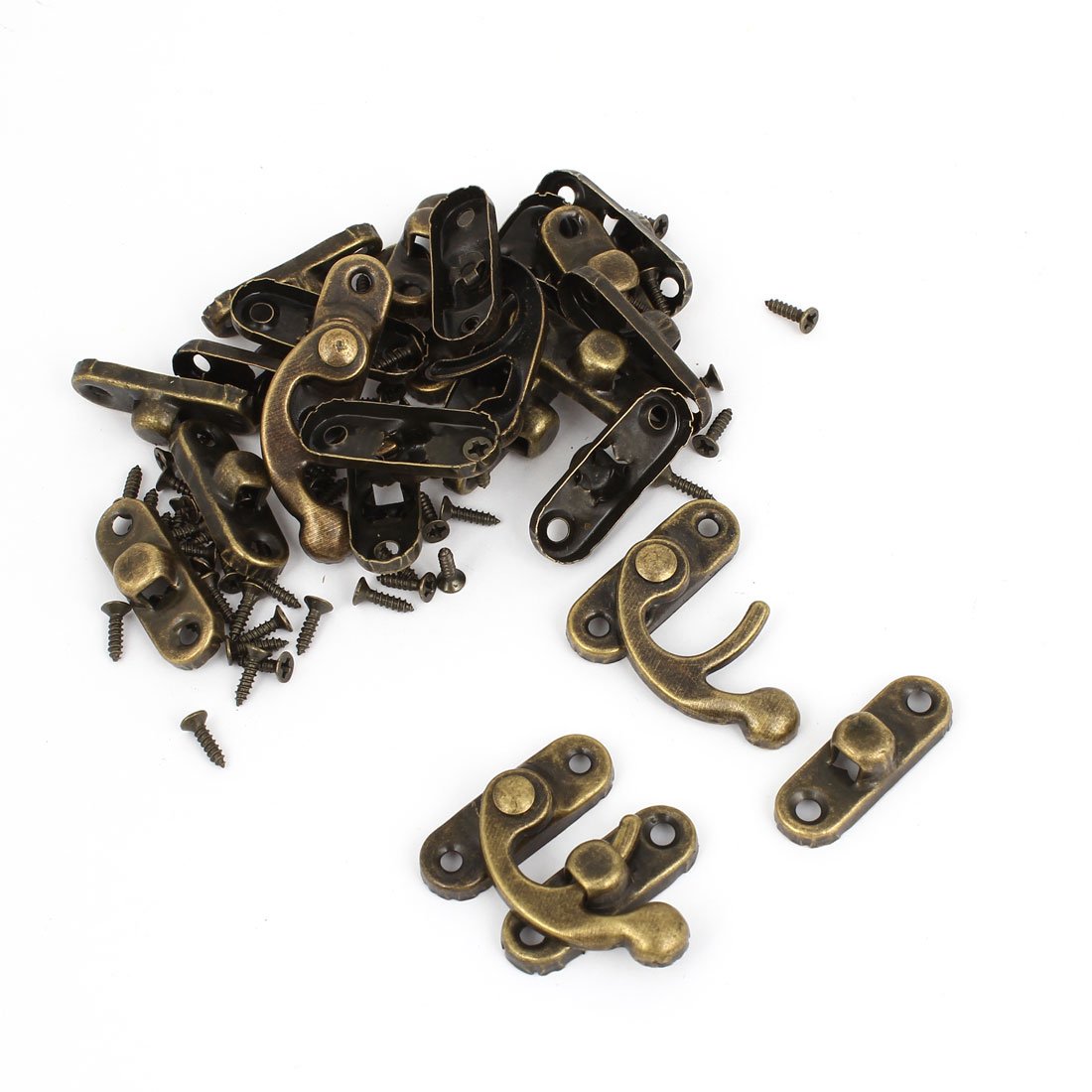 sourcing map Left Latch Hook Antique Wood Box Hasp Catch Decor 20 Pcs Bronze Tone