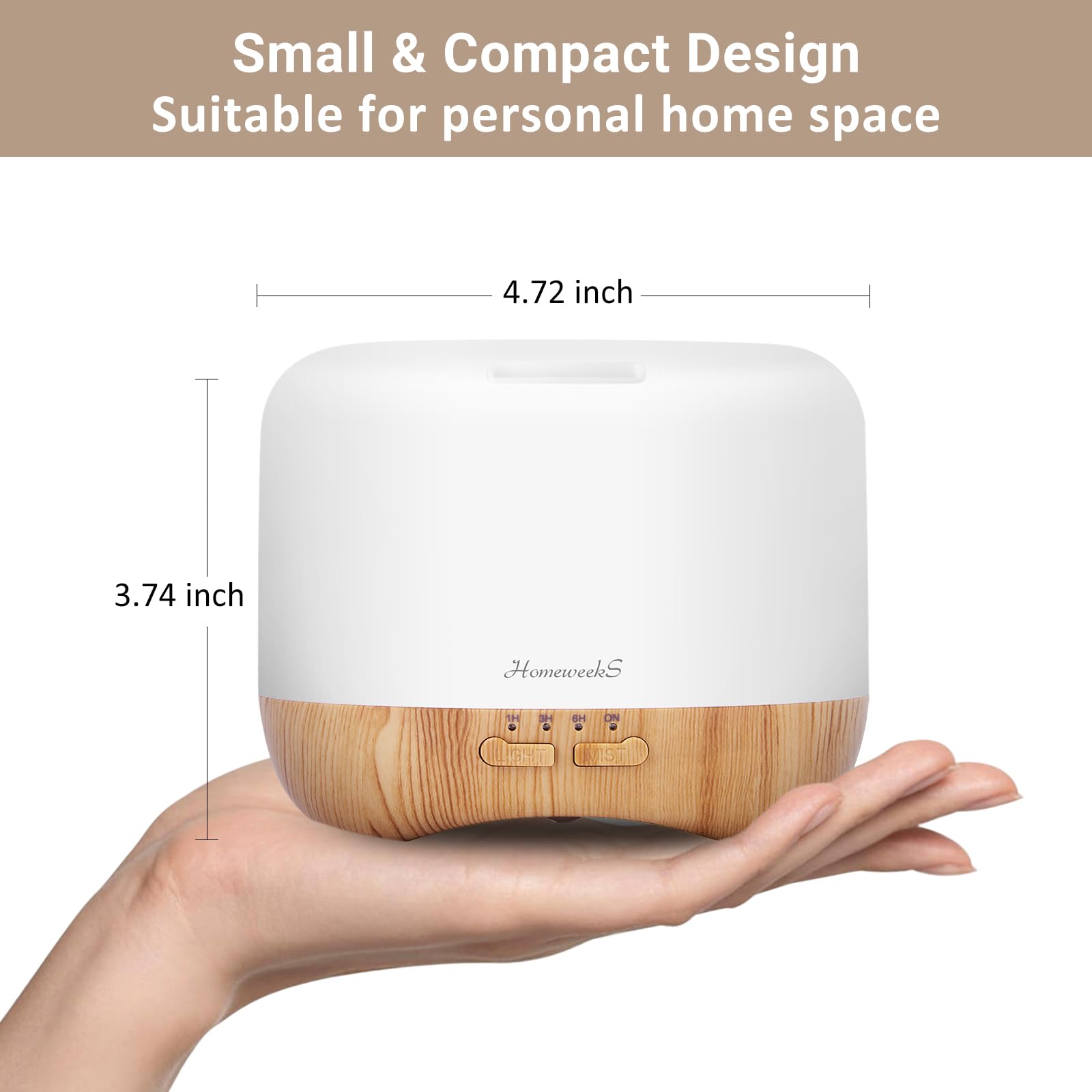 Homeweeks 300ml Essential Oil Diffuser, Quiet Aromatherapy Mist Diffusers for Essential Oils, Wood Grain, Ultrasonic, Remote Control, Timer, 7 Colors Light for Bedroom (300ml)