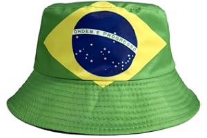 Petite Pine Brazil Fishing Hat with National Flag,Brazilian Sun Protection Bucket Cap for Men Women