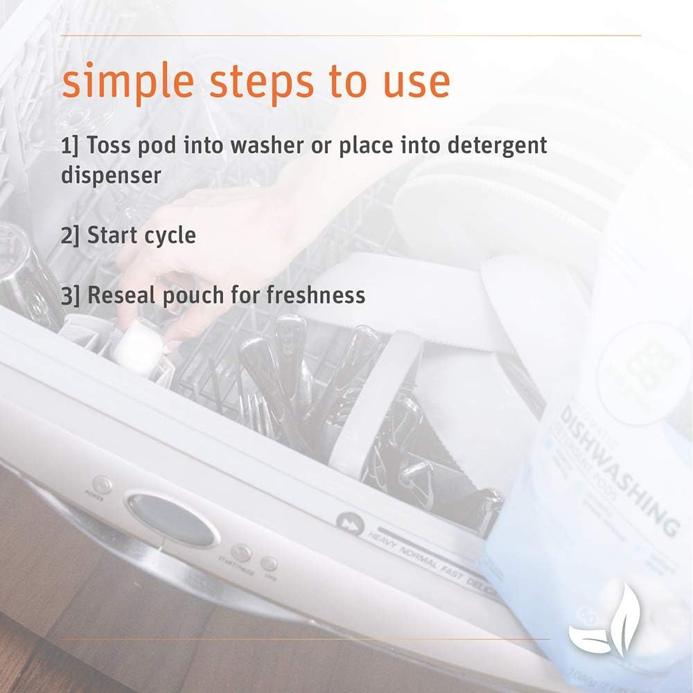 Grab Green Natural Dishwasher Detergent Pods, Free & Clear/Unscented, 60 Count, Fragrance Free, Organic Enzyme-Powered, Plant & Mineral-Based: Health & Personal Care