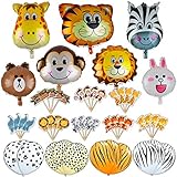 Jungle Safari Zoo Animals Foil Latex Balloons Birthday Party Supplies Decorations Lion Tiger Monkey Zebra Giraffe Cupcake Toppers 42 Pcs