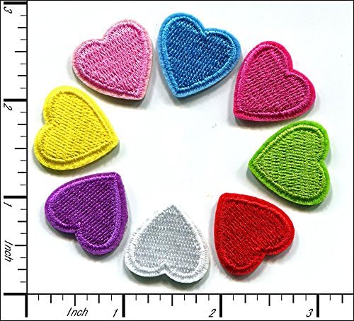 Qiagraphix AP015eB: 40 Pcs Embroidered Iron on Mini patches 8 color mixed Love Heart 0.75"x0.75"