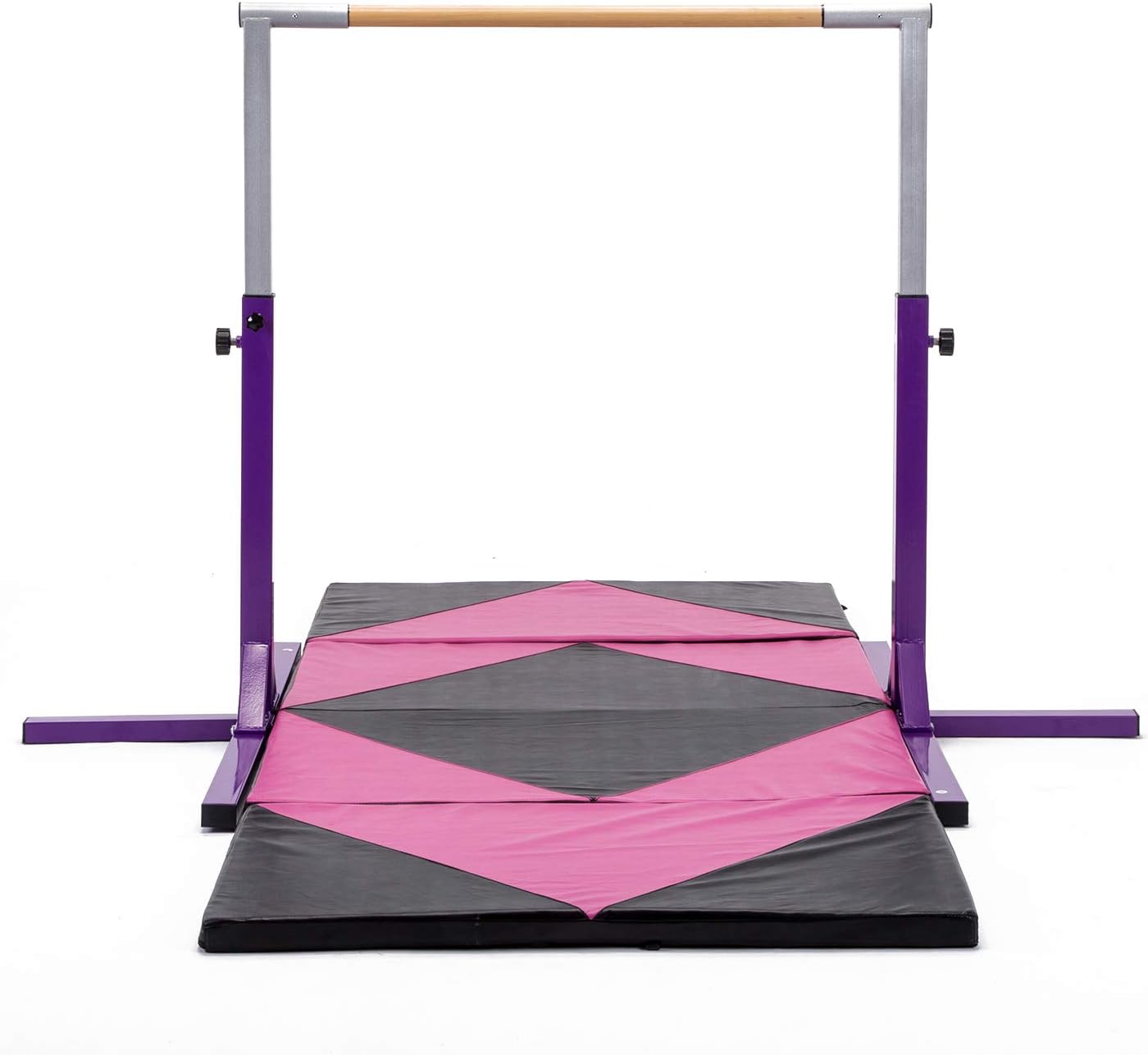 walsport Adjustable Height Horizontal Bar with Folding Mat Combo Gymnastics Kip Bar Set for Junior Training Expandable Equipment Purple