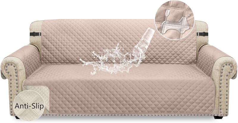 Granbest Waterproof Sofa Cover 3 Seater Non-Slip Pink Elastic Straps